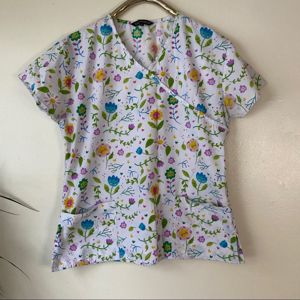 2- Pocket Pediatric Flower Print Scrub Top